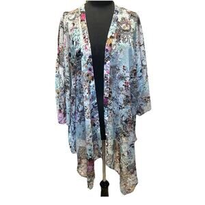 Paradigma Womens Shirt Top Blouse Kimono OS Multicolor Floral